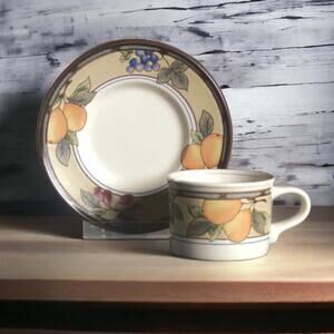 COPY Mikasa Vintage Tea Cup and Saucer Set, Garden Harvest Intaglio Stoneware